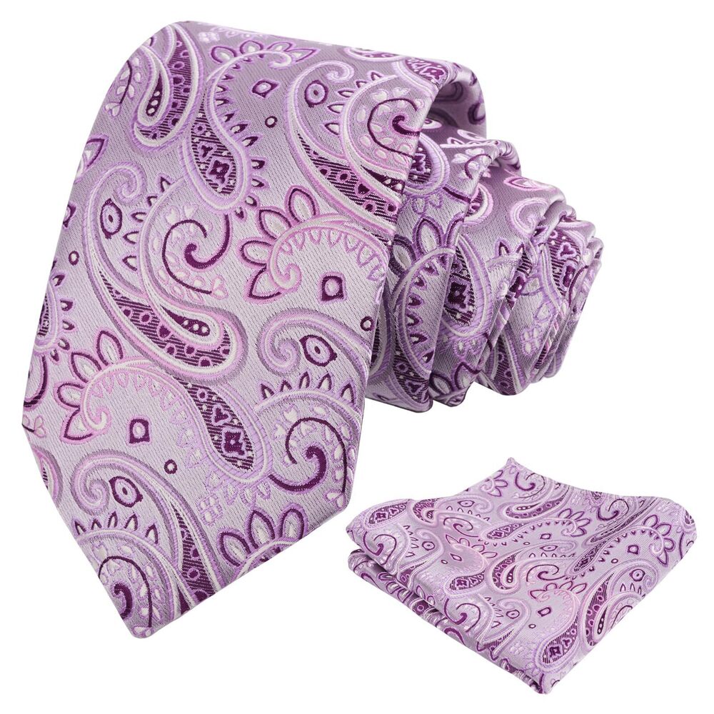 9934 3.15'' Paisley Tie Set with Hanky Casual Floral Necktie Set, Lavender
